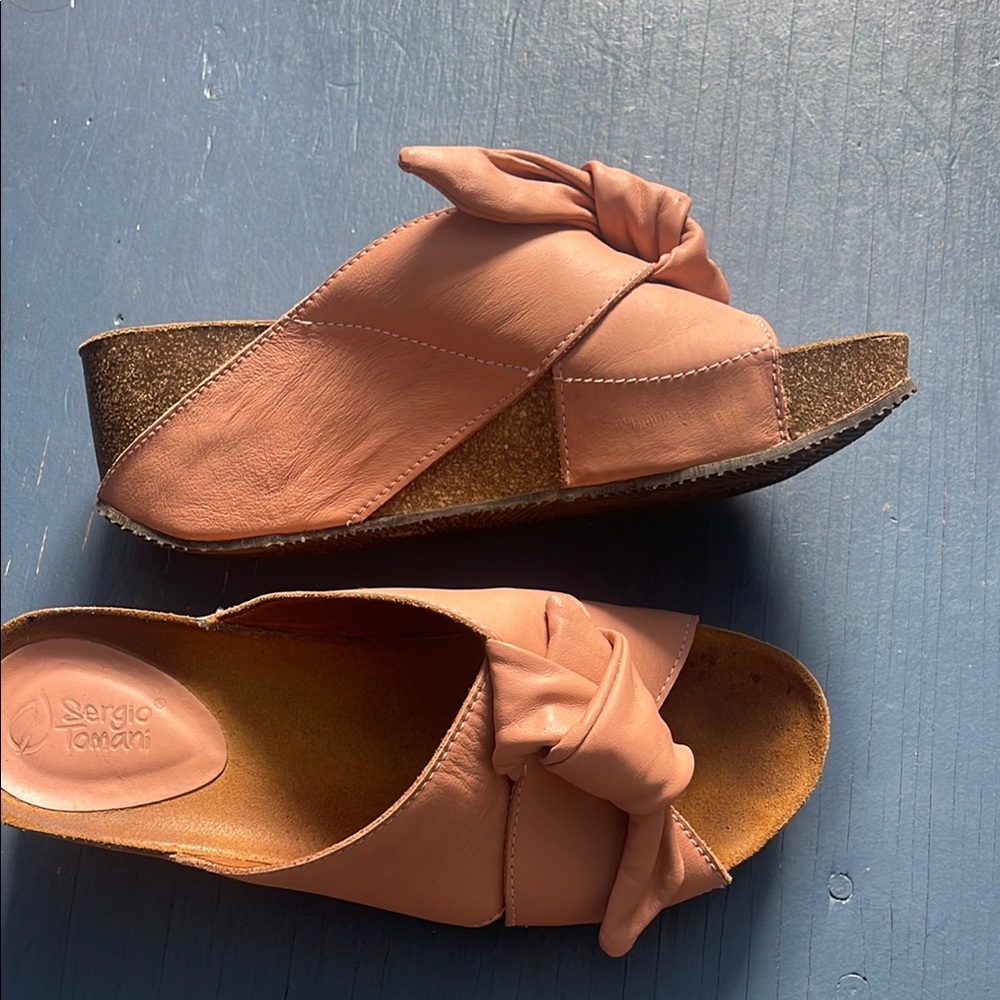 Women's Coral Leather Wedge Sandals